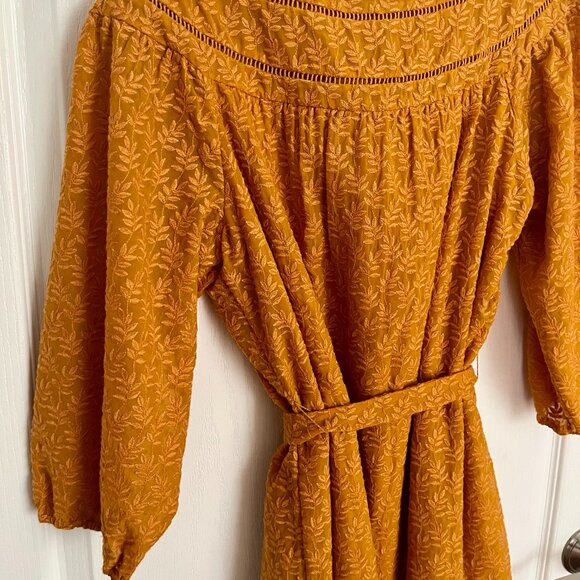 Anthropologie Daniel Rainn Mustard Yellow Embroidered Belted 3/4 Sleeve Dress - Picture 8 of 16